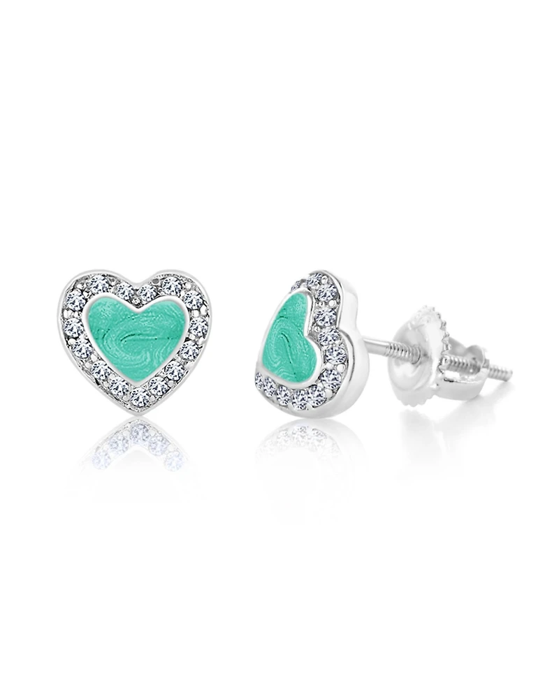 Chanteur Girls /Girl/Heart Enamel Crystal White Gold Palladium Plating Screwstud Earring