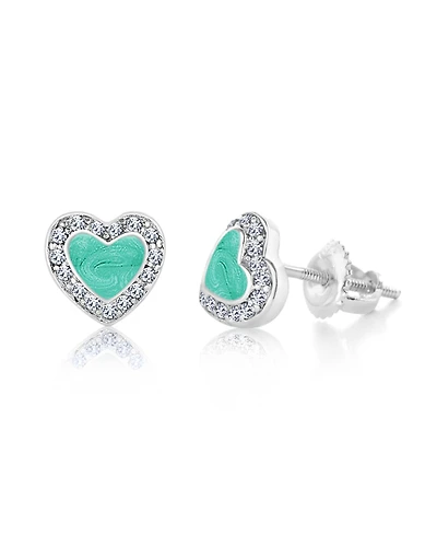 Chanteur Girls /Girl/Heart Enamel Crystal White Gold Palladium Plating Screwstud Earring