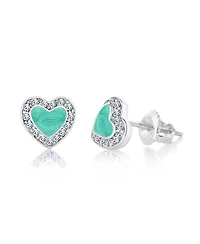 Chanteur Girls /Girl/Heart Enamel Crystal White Gold Palladium Plating Screwstud Earring