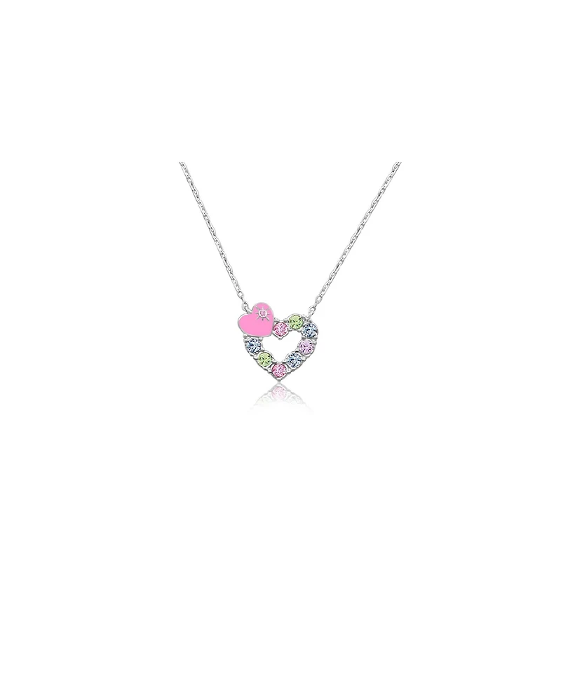 Chanteur Girls /Girl/Heart Pink Crystal White Gold Palladium Plating Necklace