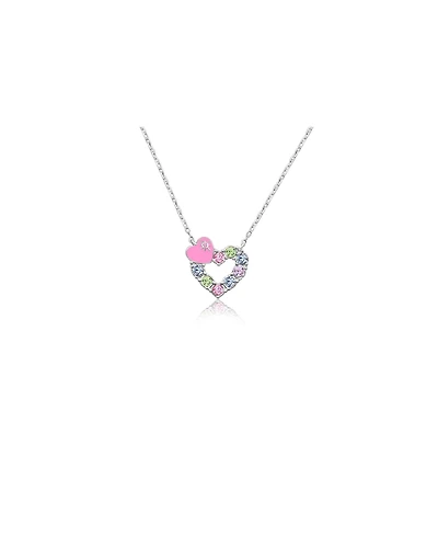 Chanteur Girls /Girl/Heart Pink Crystal White Gold Palladium Plating Necklace