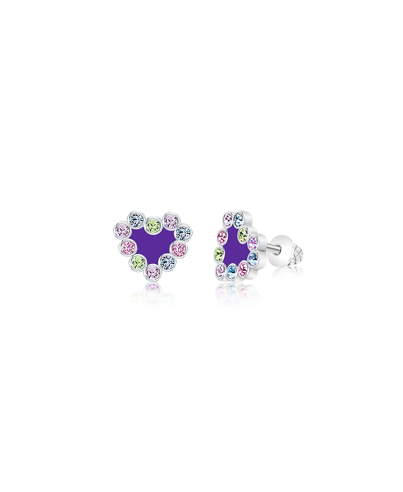 Chanteur Girls /Girl/Heart Purple Enamel Crystal White Gold Palladium Plating Screwstud Earring