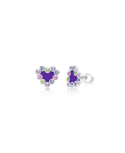 Chanteur Girls /Girl/Heart Purple Enamel Crystal White Gold Palladium Plating Screwstud Earring