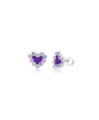 Chanteur Girls /Girl/Heart Purple Enamel Crystal White Gold Palladium Plating Screwstud Earring