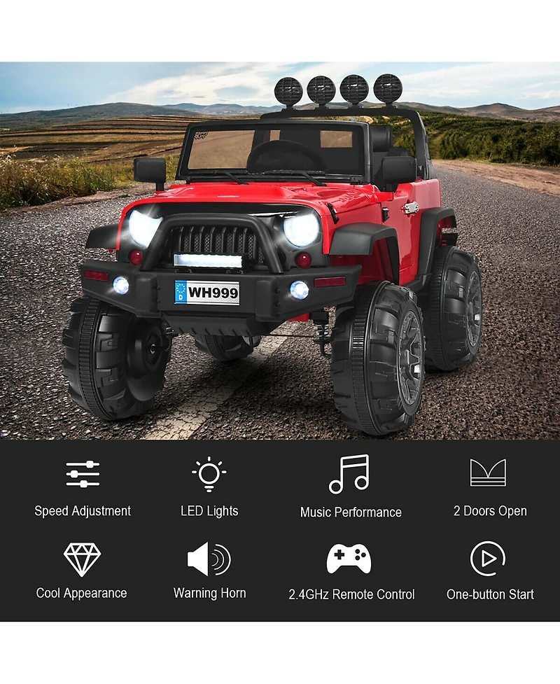 12V Kids Ride On Truck Rc Car w/ Led Lights Music Trunk