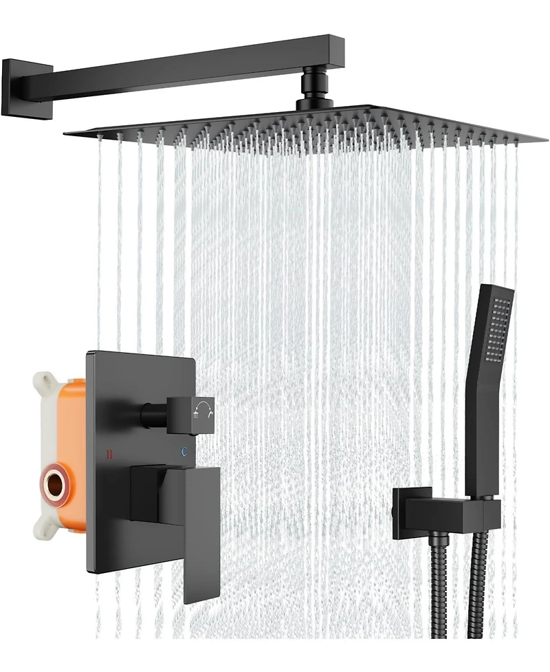 Bathroom Shower Faucet Set, 10 Inch Rainfall Shower Head With Handheld Combo, Wall Mounted Shower System Shower Fixtures With Pressure-Balanced Valve,