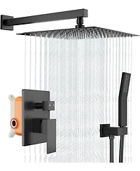 Bathroom Shower Faucet Set, 10 Inch Rainfall Shower Head With Handheld Combo, Wall Mounted Shower System Shower Fixtures With Pressure-Balanced Valve,