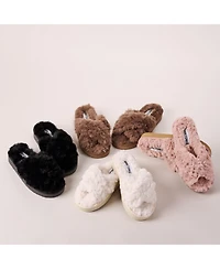 Minnetonka Women's Teddy Crossband Faux Fur Slippers