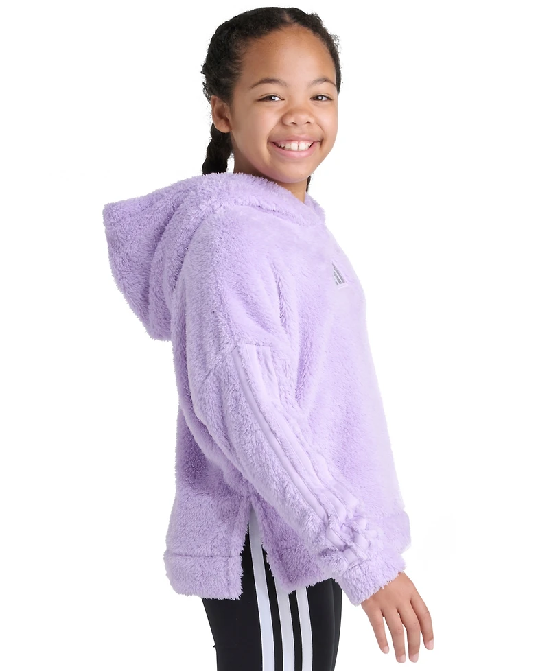Adidas Big Girls S-xl Long Sleeve 3-Stripes Fleece Pullover Hoodie