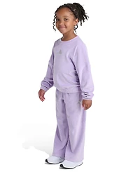 Adidas Toddler and Little Girls Two Piece Crewneck Velour Sweatshirt Wide Leg Pants Set