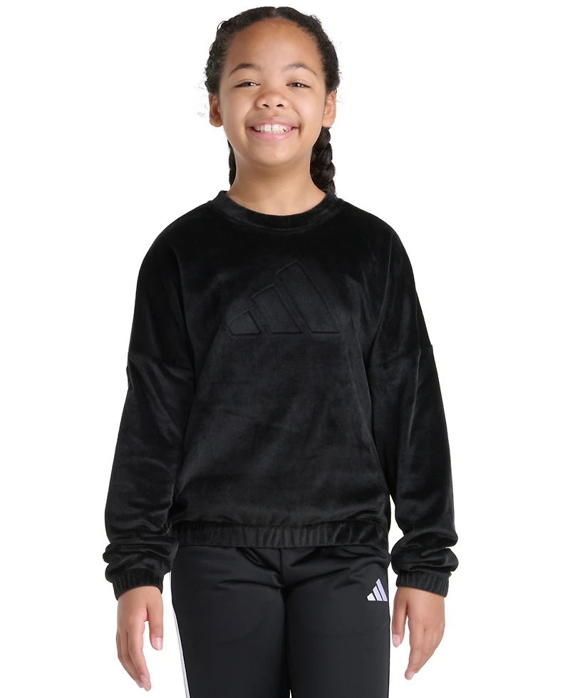 Adidas Big Girl S-xl Long Sleeve Velour Crewneck Pullover Sweatshirt