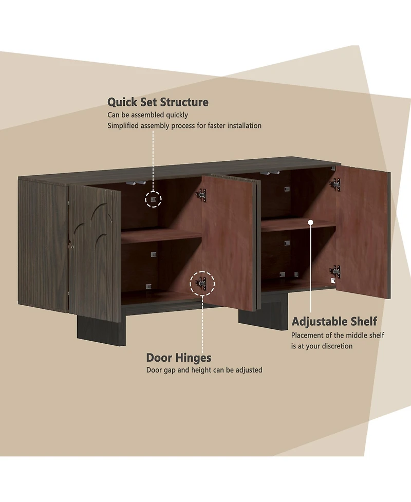 63'' Large Sideboard Buffet Cabinet 4 Door Storage