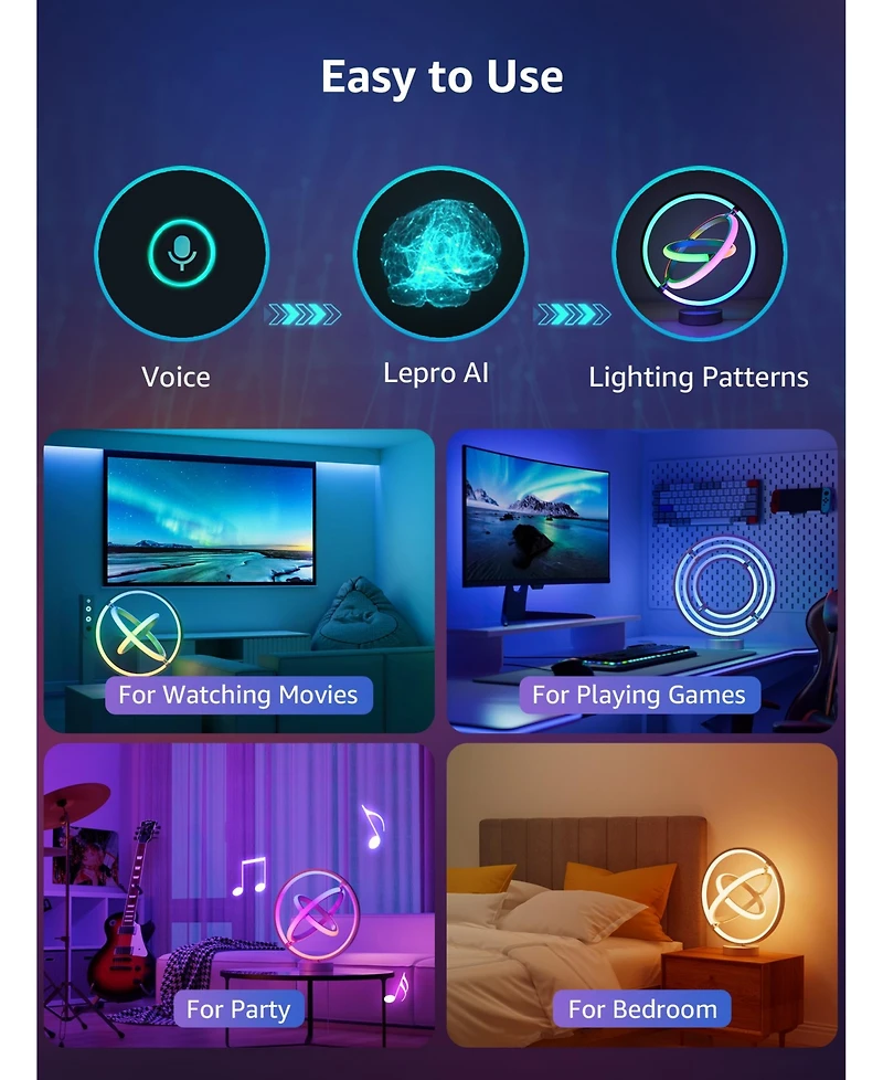 Lepro TB1 Ai Smart Table Lamp, Rgb+Ic Addressable Led Lamp Alexa Google Enabled