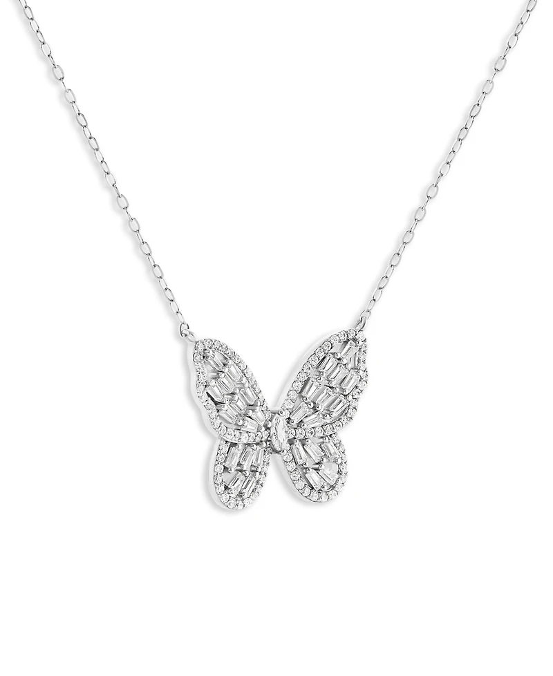 Holiday Lane Pave Butterfly Pendant Necklace in Sterling Silver, Macy's Exclusive