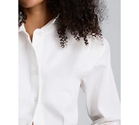 Kenneth Cole Juniors' Collar Neck Cropped Button-Down Shirt