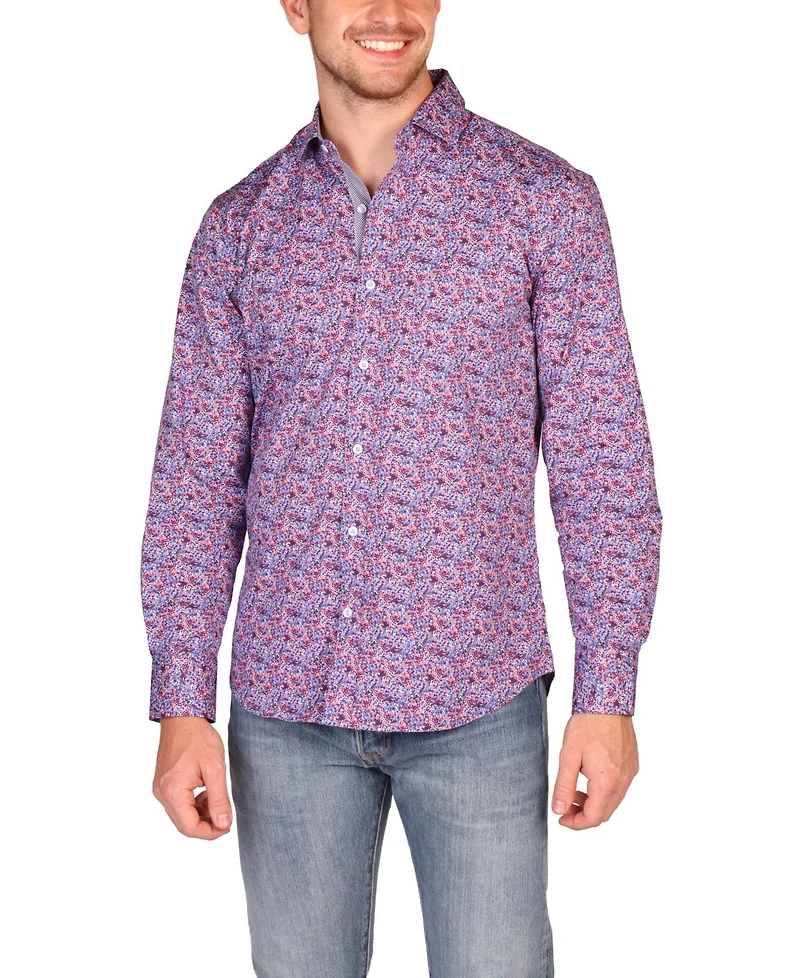 Tailorbyrd Men's Crimson Floral Long Sleeve Shirt