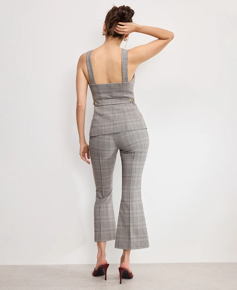 Good American Women's Plaid Pull On Kick Flare Pants