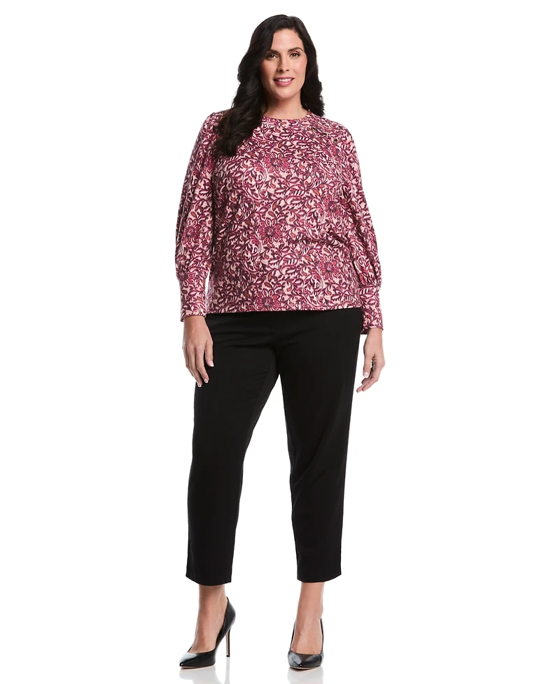 Rafaella Plus Paisley Print Puff Long Sleeve Crew Neck Top