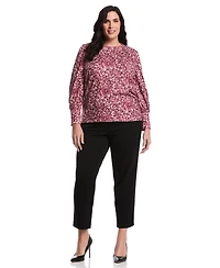 Rafaella Plus Paisley Print Puff Long Sleeve Crew Neck Top