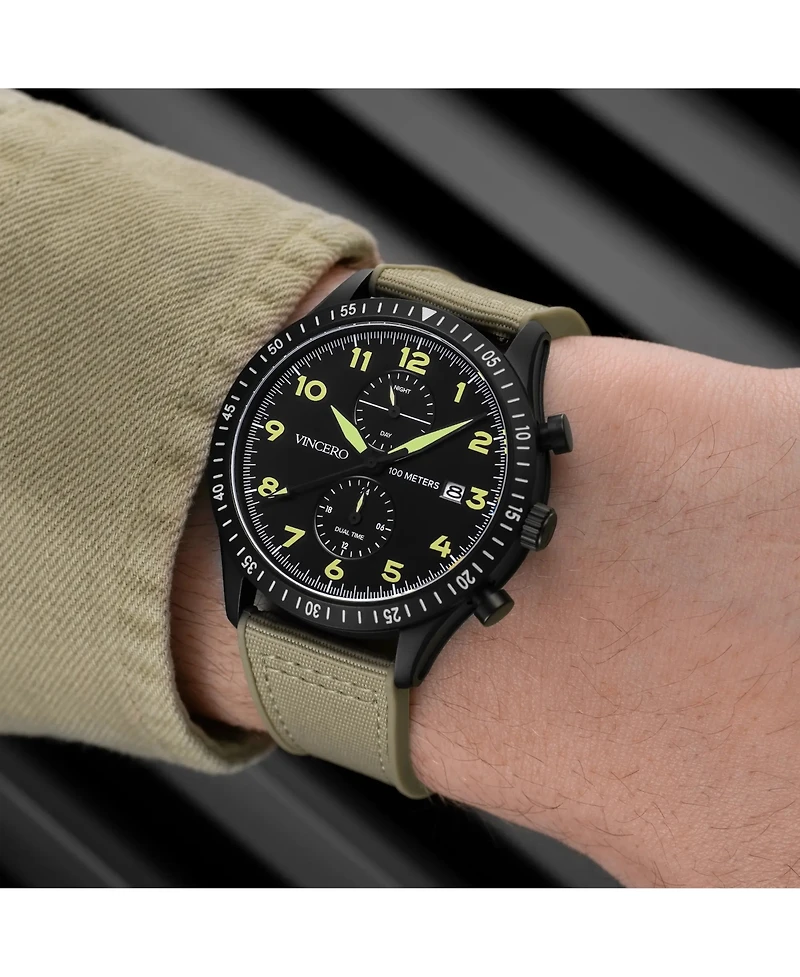 Vincero Graphite The Altitude Pilot Watch with Dual Time Zone & Nylon Strap