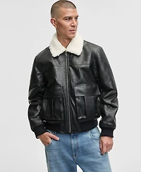 Mode of One Men's Relaxed-Fit Faux-Sherpa-Collar Faux-Leather Bomber Jacket, Macy's Exclusive