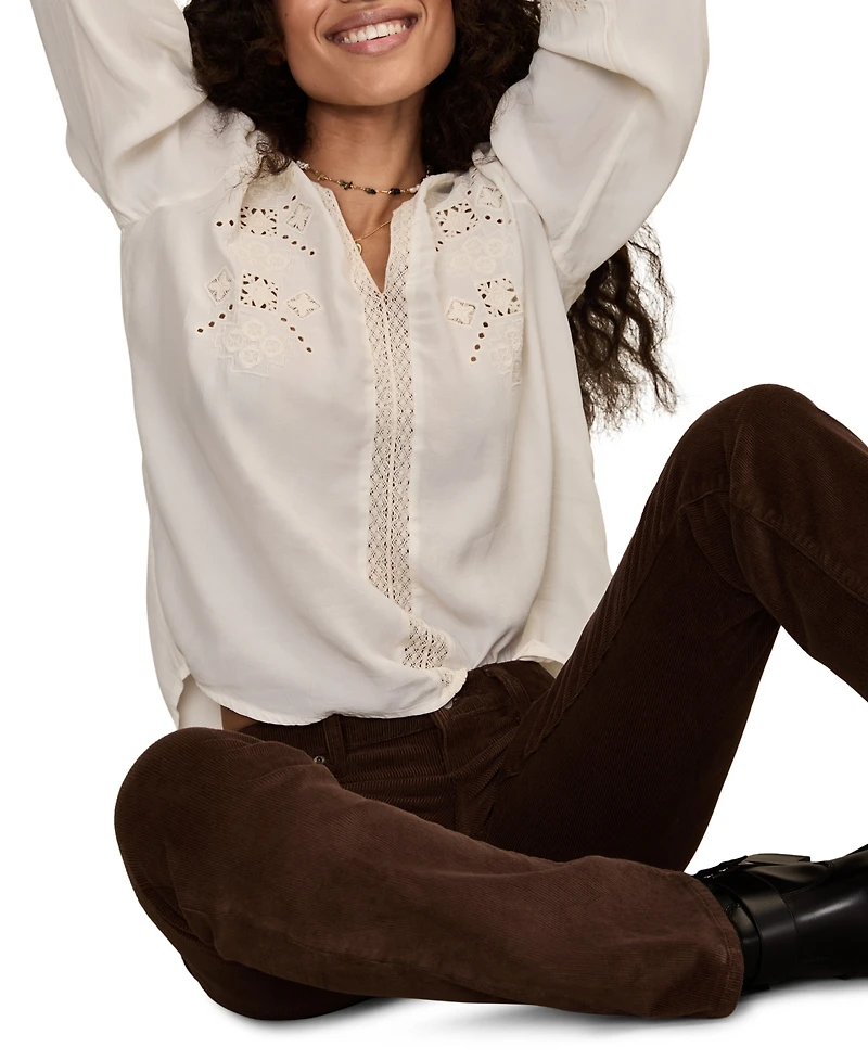 Lucky Brand Women's Embroidered Peasant Long Sleeve Top
