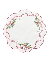 Elrene Holly Ribbon Embroidered Cutwork Fabric Round Placemat, 15"