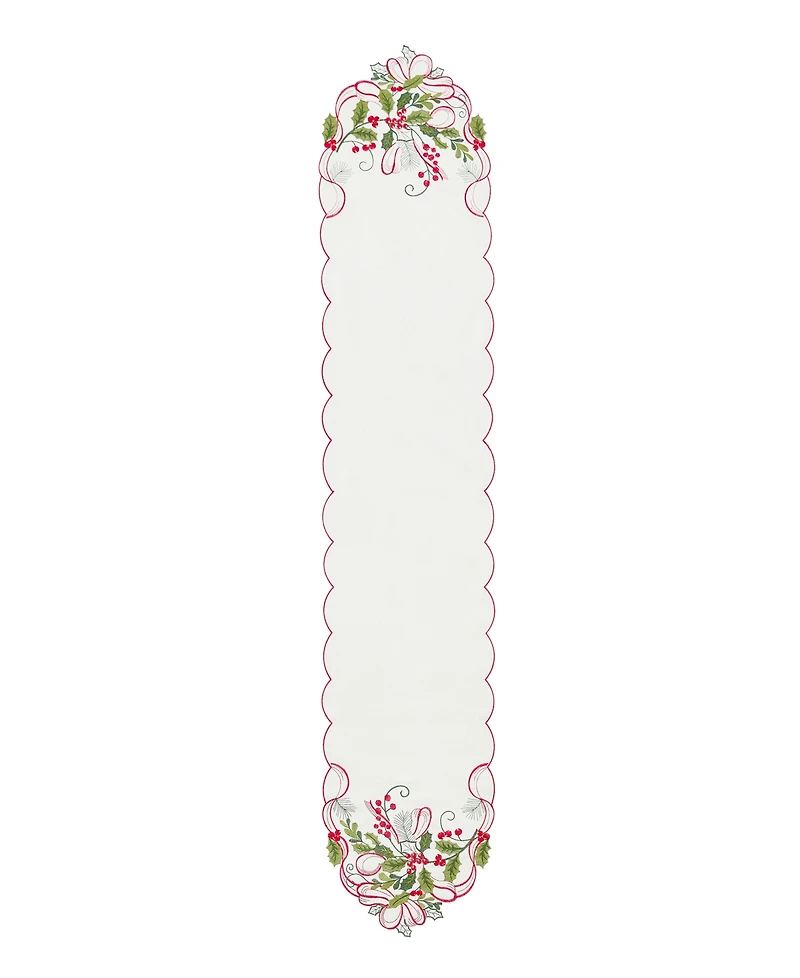 Elrene Holly Ribbon Embroidered Cutwork Fabric Runner, 14" x 72"