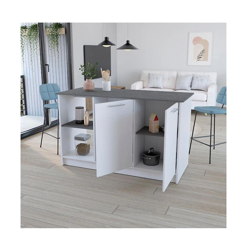 We Have Furniture Kitchen Island Padua, Kitchen, White / Onyx