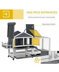 PawHut Wooden Rabbit Hutch with Wheels, Openable Roof, Storage Box