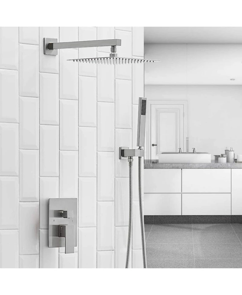 Greenspring Single Handle 2-Spray Square High Pressure Shower Faucet with 16"; Head Polished Chrome (Valve Included)