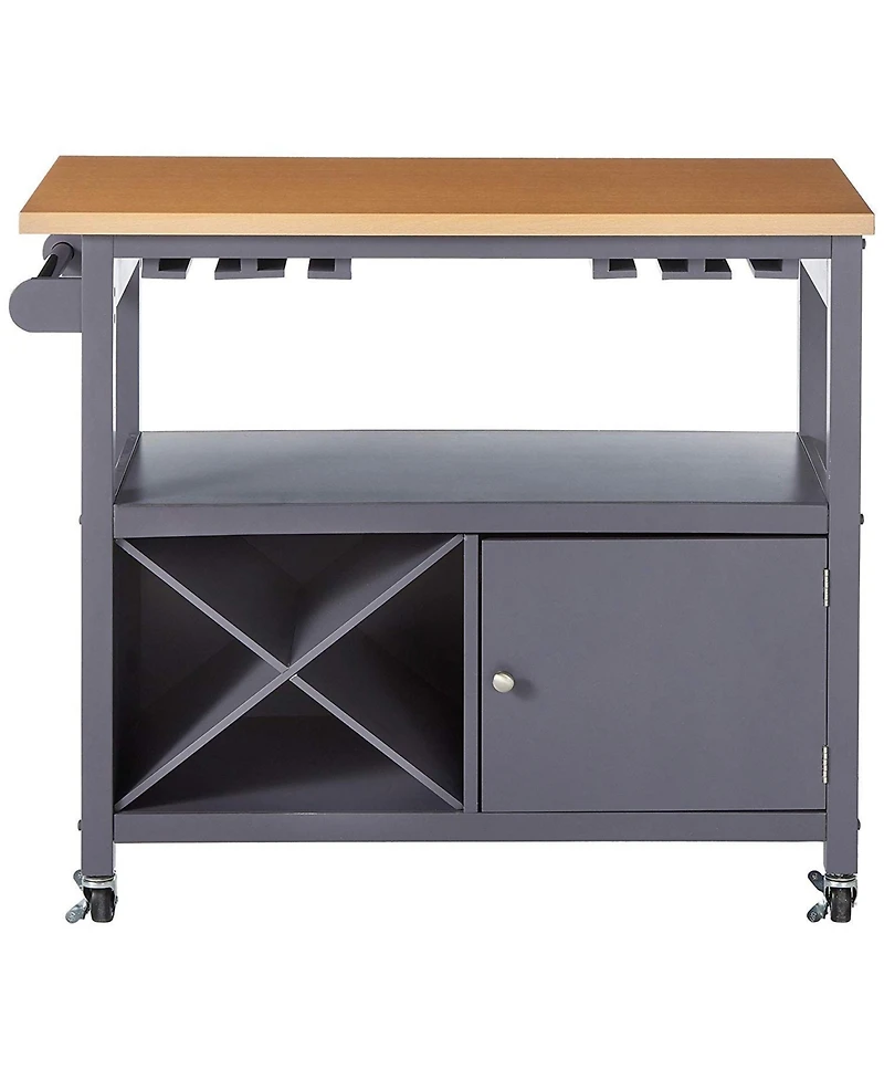 Kings Brand Furniture Wood Kitchen Storage Serving Cart with Wine Rack (Grey/Natural)