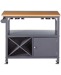 Kings Brand Furniture Wood Kitchen Storage Serving Cart with Wine Rack (Grey/Natural)