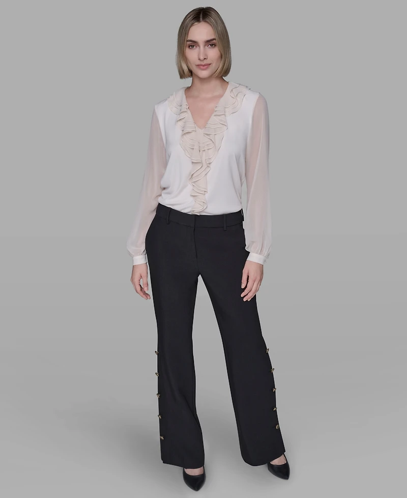 Karl Lagerfeld Paris Women's Mid-Rise Flared Pants