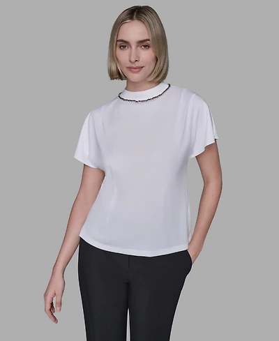 Karl Lagerfeld Paris Women's Mock Neck Top