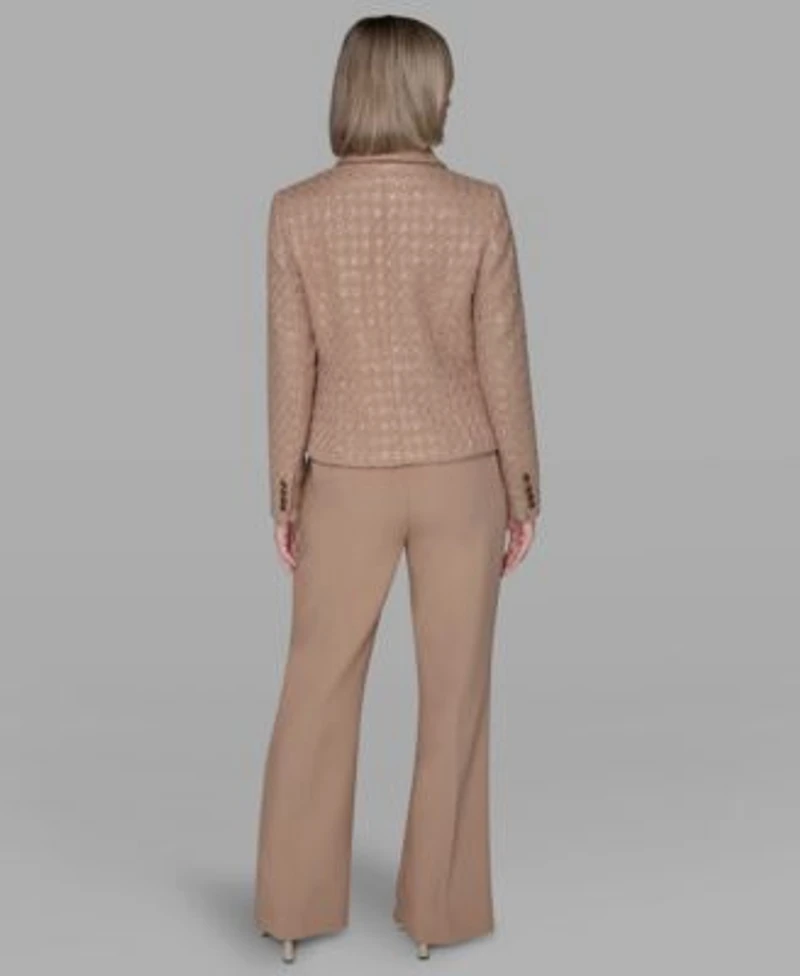 Karl Lagerfeld Paris Womens Cropped Long Sleeve Jacket V Neck Blouse Mid Rise Flared Pants