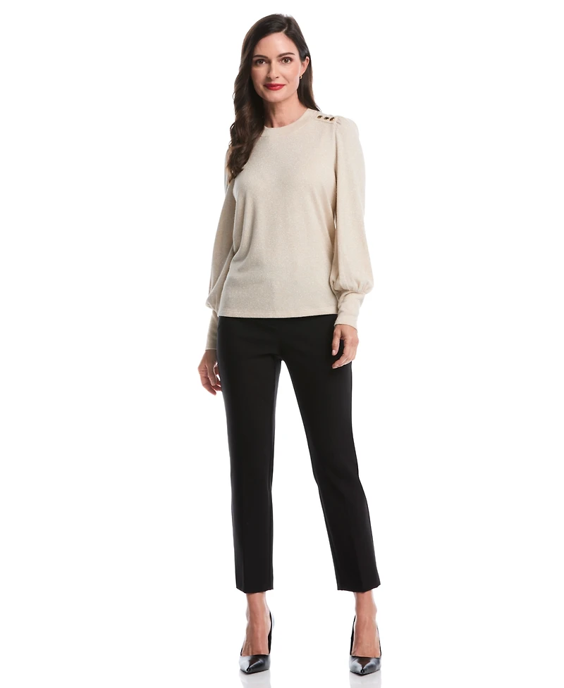 Rafaella Petite Metallic Puff Long Sleeve Top