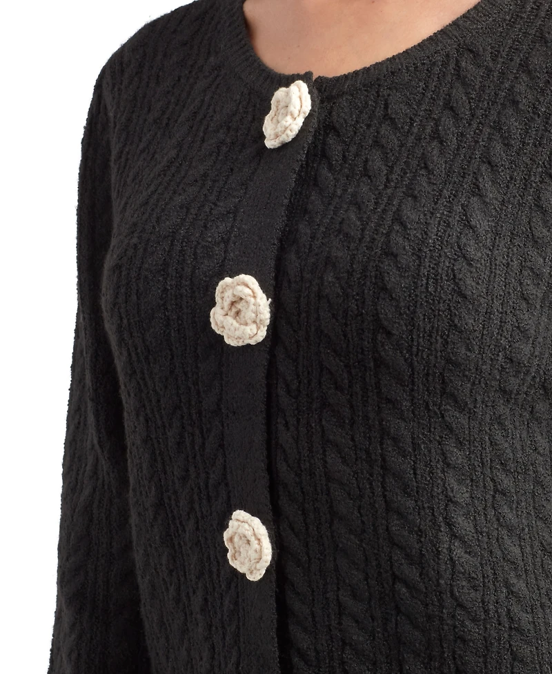 Bcx Juniors' Crewneck Long Sleeve Cardigan Sweater