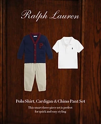 Polo Ralph Lauren Baby Boys Fleece Cardigan, Mesh Shirt & Chino Pant Set
