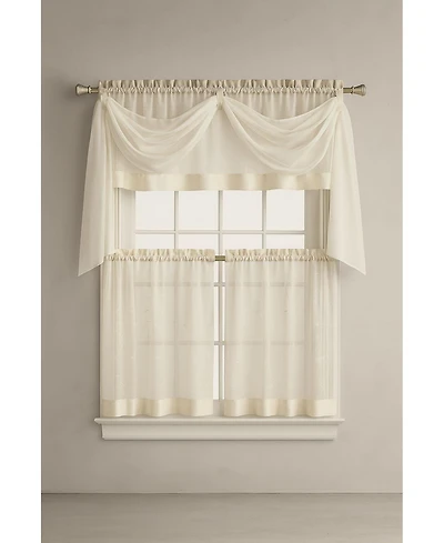 Kate Aurora Living Complete 4 Piece Linen Leaf Embroidered Kitchen Curtain Set - 58 in. W x 36 L, Gold