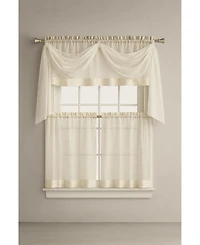 Kate Aurora Living Complete 4 Piece Linen Leaf Embroidered Kitchen Curtain Set - 58 in. W x 36 L, Gold