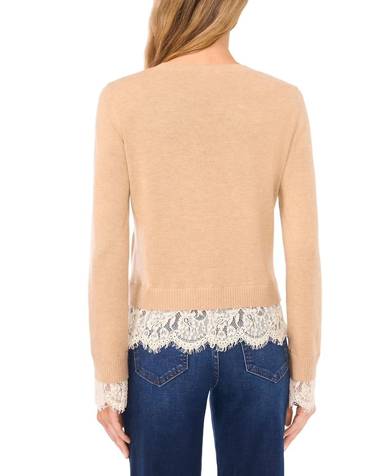 CeCe Women's Lace Hem Long Sleeves Sweater