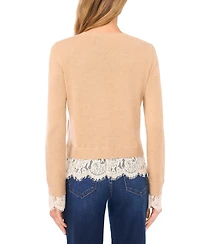 CeCe Women's Lace Hem Long Sleeves Sweater