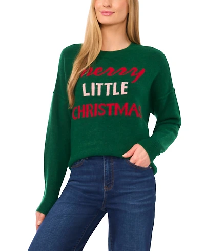 CeCe Women's Merry Little Christmas Long Sleeve Sweater