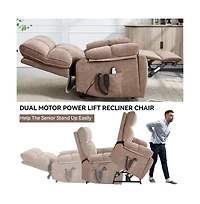Maison Boucle Oversized Chenille Lift Recliner with Heat & Massage, Cup Holders, Dual Motor Electric Chair for Seniors-Maison