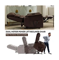 Maison Boucle Dark Brown Faux Leather Power Lift Chair with Heat, Massage & Dual Motor, Heavy Duty Recliner for Elderly with Remote-Maison Boucle