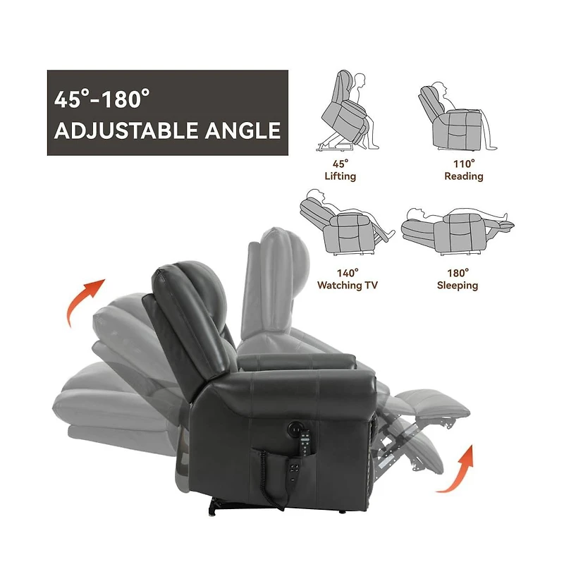 Faux Leather Power Lift Recliner with Massage & Heat, Usb Ports, Dual Motor Infinite Position Electric Chair-Maison Boucle