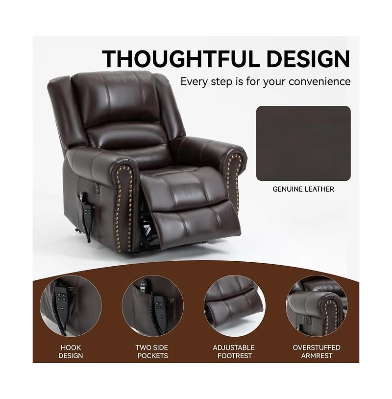 Faux Leather Power Lift Recliner with Massage & Heat, Usb Ports, Dual Motor Infinite Position Electric Chair-Maison Boucle