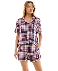 Roudelain Women's 2-Piece Boxy Notch Collar Top with Boxer Shorts Set