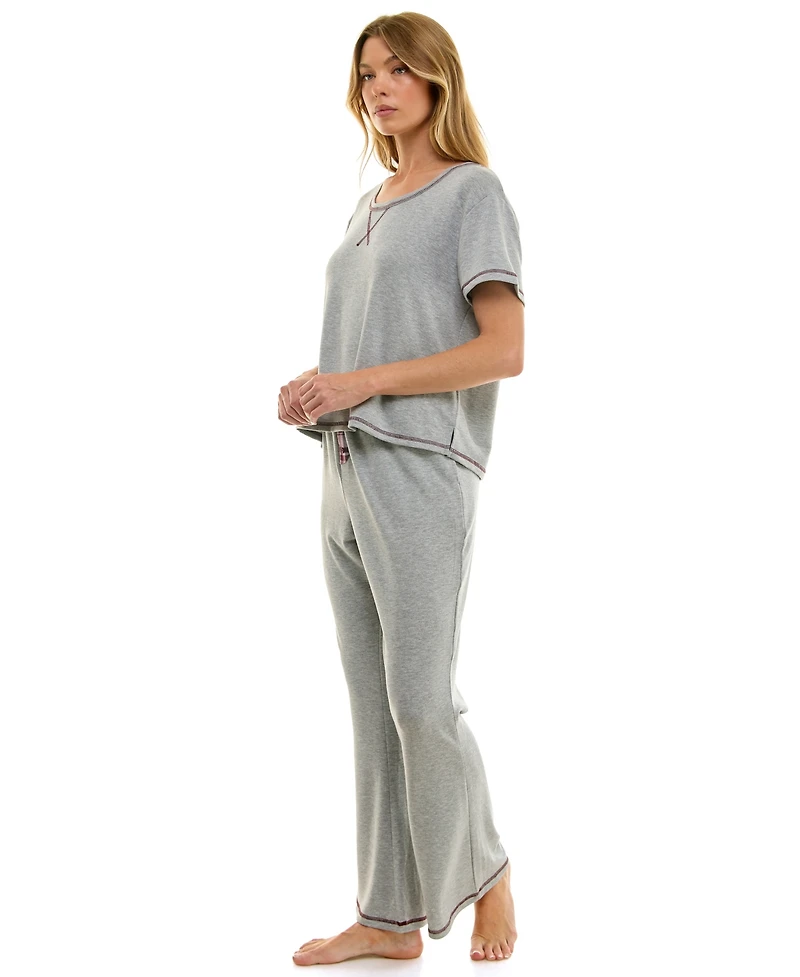 Roudelain Women's 2-Piece Short Sleeve Top and Flare Pants Set